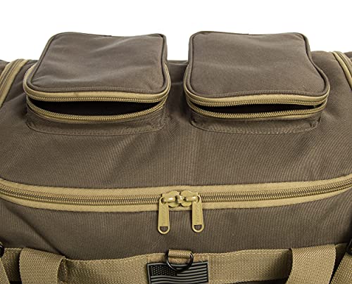 Tactical Range Duffel Heavy Duty Large Gear Duffle Durable Quality Travel Sports Gym Equipment Bag Military Molle with Lockable Zippers with US Flag Patch 33 Inch Khaki