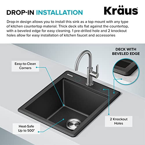 Bellucci 18 inch Granite Workstation Drop In Top Mount Single Bowl Kitchen Sink in White with Accessories
