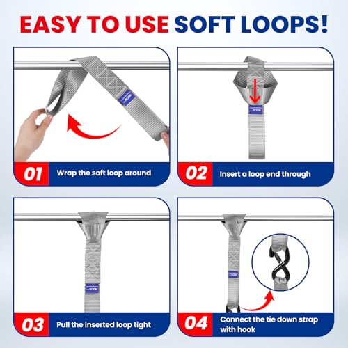 MOCA Heavy Duty Ratchet Straps Tie Down 4 Pack 1.6" x 8 ft (4 Count)