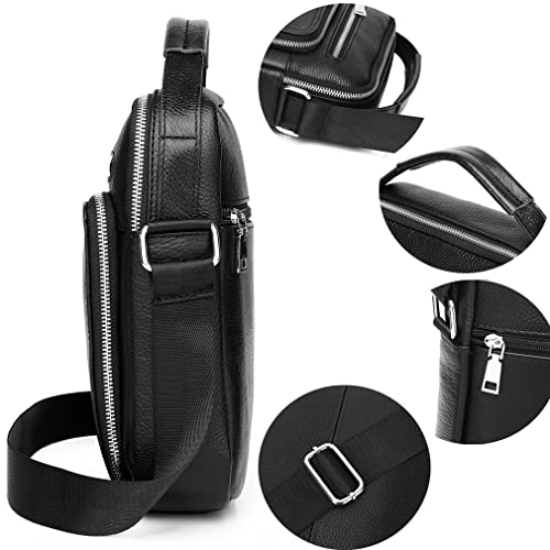 Genuine Leather Men Messenger Bag Small Shoulder Crossbody Pack Handbag for Everyday Casual Travel Business Outdoor Casual Vintage Daypack Black