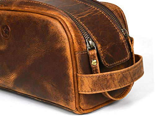 10" Premium Leather Toiletry Travel Pouch With Waterproof Lining Black Color