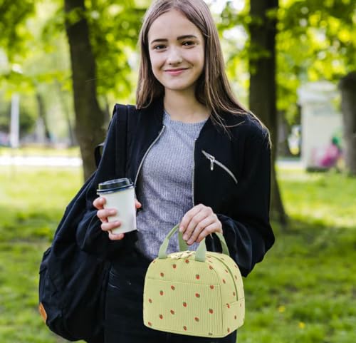 Lunch Bag for Women Men Cute Corduroy Lunch Tote Bags Reusable Insulated Lunch Box Large Capacity Reusable Insulated Cooler for Work Picnic or Travel