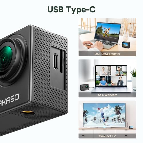 EK7000 4K30FPS 20MP WiFi Action Camera with 64GB MicroSD Memory Card Bundle EIS Ultra HD 131FT Waterproof Underwater Camera Remote Control 4X Zoom Support External Microphone Black