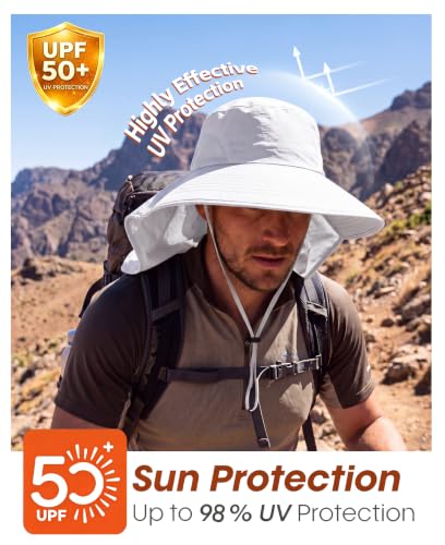 Outdoor UPF50+ Sun Hat Wide Brim Mesh Fishing Hat with Neck Flap