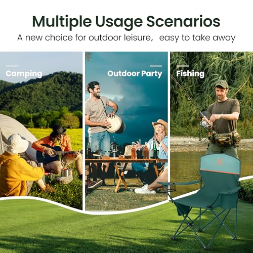 2 Pack Folding Camping Chairs Outdoor Lawn Chair Support 250lbs Green (2 Count)