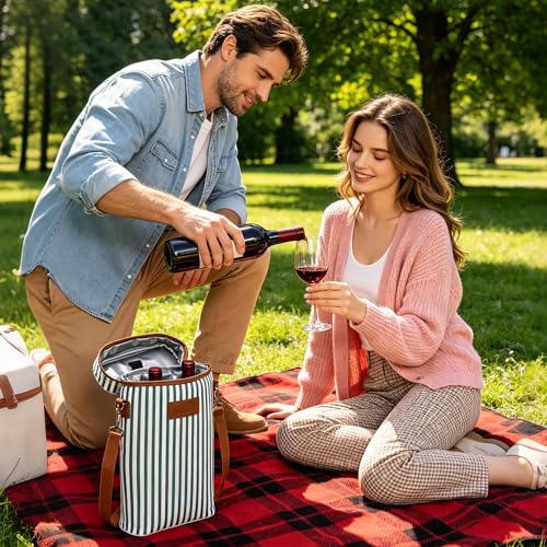2 Bottle Insulated Wine Tote Carrier Bag