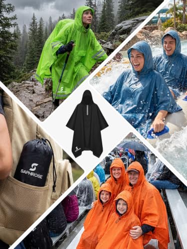 Adult Rain Poncho Waterproof Hooded Raincoat Lightweight Packable