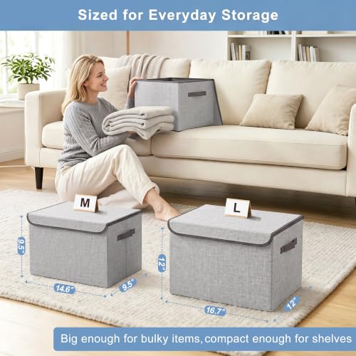 Linen Fabric Foldable Storage Cube Bin Organizer Basket with Flip (4 Count)