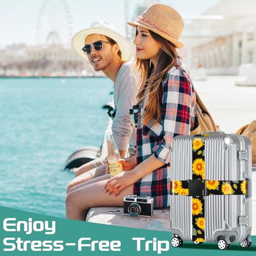 Luggage Straps for Suitcases Travel Belt Accessories Luggage Connector Identifiers Over Handle with Buckle Unique Nylon Adjustable Strap for Sleeping Bag Car Seat Sunflower (2 Count)