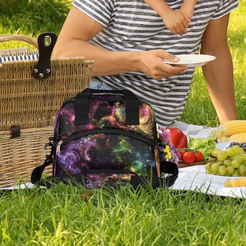Galaxy Colorful Insulated Lunch Bag for Women Girl Reusable Lunch Tote Box With Shoulder Strap Lightweight Thermal Cooler Meal Prep Bag for Work School Office Picnic (print 9)