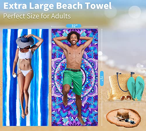 Microfiber Beach Towel Oversized 71x32 Multiple with Bag 4 Pack Bulk (4 Count)