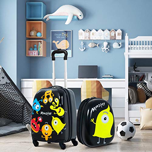 Kids Luggage 12" Toddler Backpack & 16" Travel Suitcase with Wheels (2 Count)