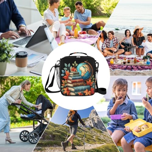 Book Earth Kids Lunch Box for Girls Boys Reusable Insulated Lunch Bag for Kids Toddler Thermal Cooler Spacious Lunchbox with Shoulder Strap Lunchbag for School Work Picnic (print 20)