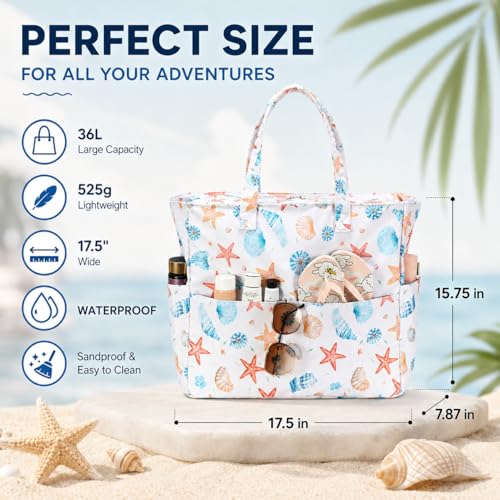 Beach Bag Waterproof Sandproof Women Beach Tote Pool Bag with Zipper for Gym Grocery Travel with Wet Pocket