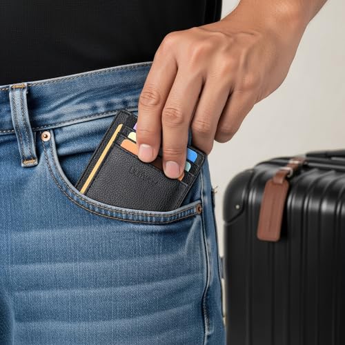Slim Minimalist Front Pocket RFID Blocking Leather Wallets for Men and Women