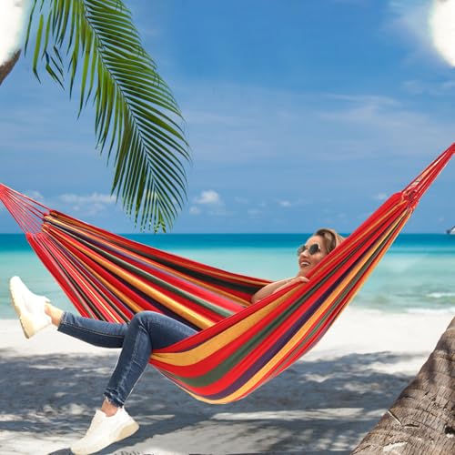 Cotton Camping Hammock Portable with Tree Straps Holds 660lbs