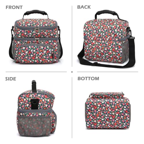 Double Layer Cooler Insulated Lunch Bag Adult Lunch Box Large Tote Bag for Men (Floral)