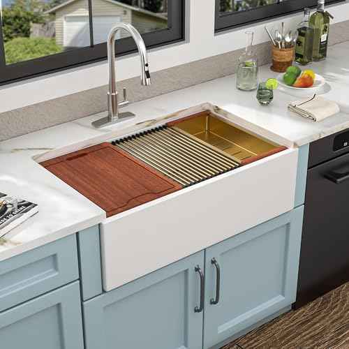 33"x20" White Farmhouse Sink Workstation