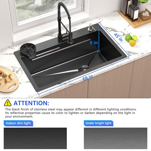 26.8x17.7x9 Inch 16 Gauge Black T304 Kitchen Sink Workstation
