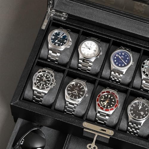 10 Slot Watch Box in Leather with Valet Drawer