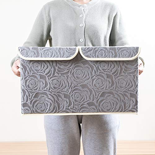 Large Foldable Storage Bins with Lids Fabric Decorative Storage Box Cubes Organizer Containers Baskets with Cover Handles Removable Divider for Home Bedroom Closet 17.3x11.8x9.8 Inch 3 Pack (3 Count)
