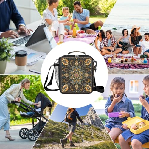 Vintage Flower Kids Lunch Box for Girls Boys Reusable Insulated Lunch Bag for Kids Toddler Thermal Cooler Spacious Lunchbox with Shoulder Strap Lunchbag for School Work Picnic (print 6)