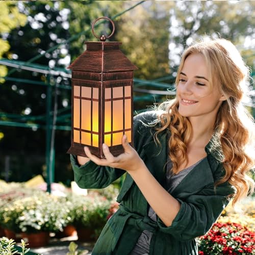 18" Solar Lanterns Outdoor Waterproof Flickering Flame Copper
