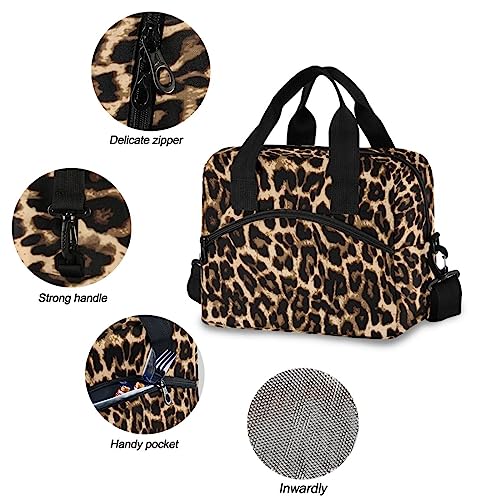 Leopard Print Insulated Lunch Bag Reusable Cooler Lunch Tote Box with Shoulder Strap for Work Picnic School Beach (Multi 12)