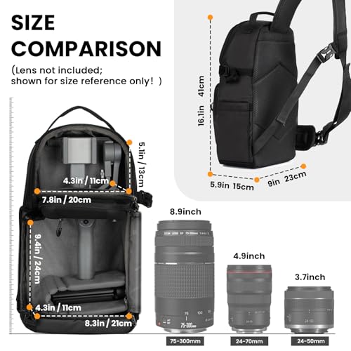 Camera Sling Bag DSLR Sling Backpack for Photographers with Waterproof Raincover Tripod Holder TR