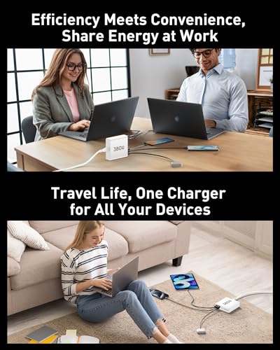 380W USB C Charger Block with 4 USB Cables Dual 100W Charging Station