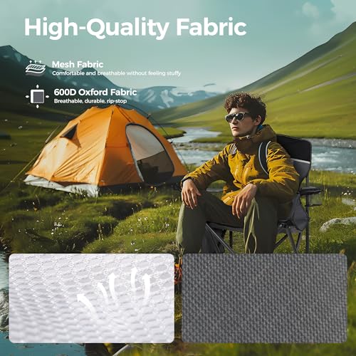 Heavy Duty 400lbs Mesh Back Camping Chairs with Lumbar Support (2 Count)