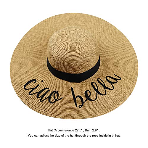 Big Straw Sun Hats for Women Floppy Foldable Roll up Beach Cap Sun Hat UPF 50+ Vacation Honeymoon Embroidered Hat