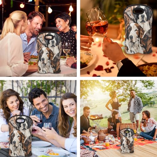 Dogs Animal 2 Bottle Wine Carrier Tote Bag Insulated Wine Bottles Neoprene Bag with Secure Carry Handle Portable Wine Cooler Bag for Travel Picnic Beach