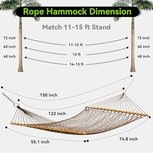 2 Person Handwoven Rope Hammock with Spreader Bar