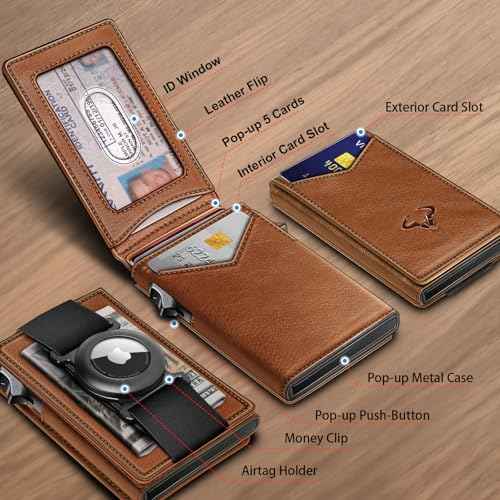 Men Airtag Leather Wallet Metal Case Money Clip