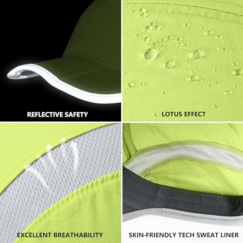 Baseball Cap Nylon Running Cap Outdoor Sports Hat for Men Woman Adjustable Quick Drying Reflective Foldable UPF Inhibit UV Mesh Water Repellency Race Performance Lightweight Bright Green