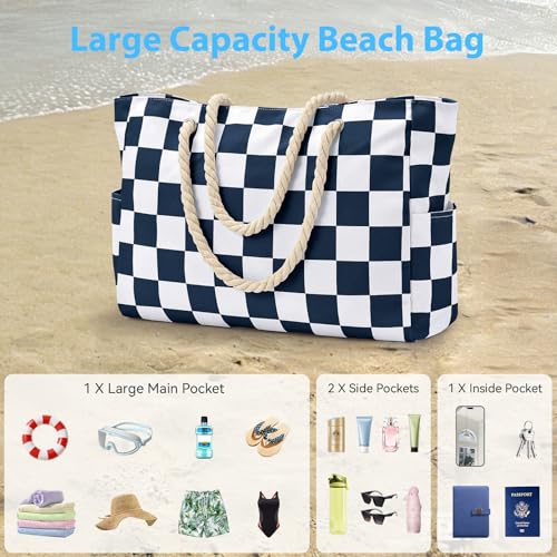 Beach Bag Large Beach Tote Bag for Women Waterproof Sandproof Swim Pool Bag With Zipper