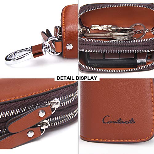 Car Key Case Keychain Holder Leather Metal Hook and Keyring Double Zipper Key Holder