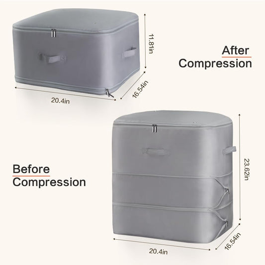 Ultra Space Saving Self Compression Storage Bags with Zipper, (Grey) -Compression Organize for Bedding, Comforter Storage Bag for Blankets Duvet Quilts Pillows
