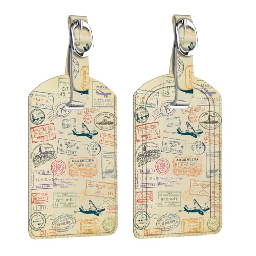 2 Pack Luggage Tags Leather Name ID Labels with Privacy Cover (2 Count)