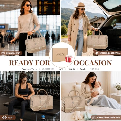 Weekender Bag for Women 21.5" Travel Duffel Large Carry On Bag 3PCS (3 Count)