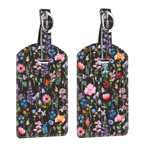2 Pack Luggage Tags Leather Name ID Labels with Privacy Cover (2 Count)