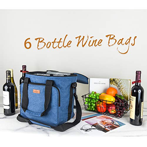 Insulated Wine Carrier 6 Bottle Bag Tote Removable Padded Divider Cooler