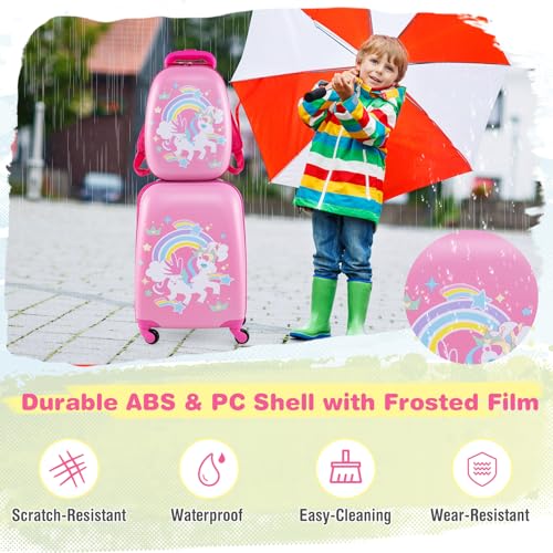 Kids Luggage 12" Toddler Backpack & 16" Travel Suitcase with Wheels (2 Count)