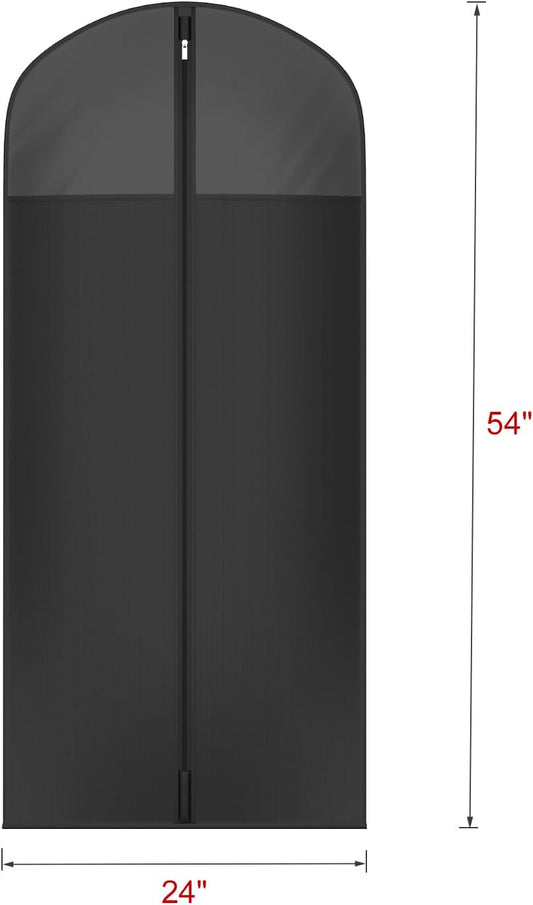 Univivi Long Garment Bags for Hanging Clothes, 65" Dress Bags for Gowns Long for Closet Storage with Large Visible Window for Long Suits, Coats, Dresses, 3 Pack, Black