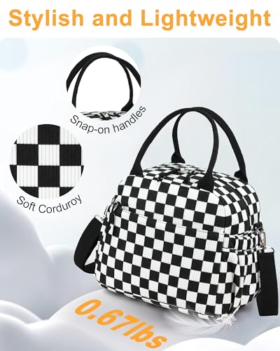 Lunch Bag for Women Cute Corduroy Lunch Tote Bags with Shoulder Strap Reusable Insulated Lunch Box Large Capacity Reusable Insulated Cooler for Work Picnic or Travel