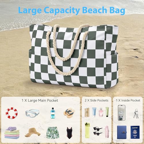 Beach Bag Large Beach Tote Bag for Women Waterproof Sandproof Swim Pool Bag With Zipper