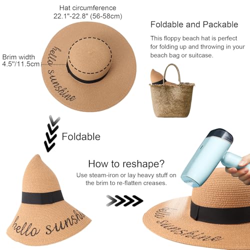 Beach Sun Hats for Women Big Straw Hats Womens Sun Hat UPF 50+ Floppy Foldable Summer Hat for Vacation Honeymoon