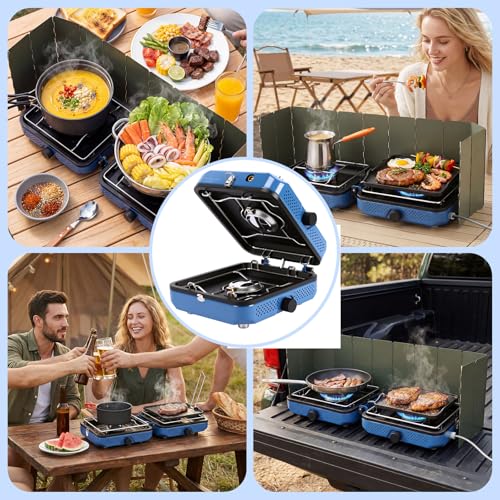 2 Burners Camping Stove with Windscreen for Camping