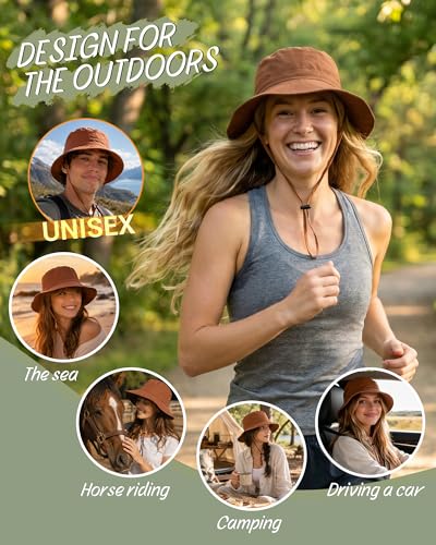 Waterproof Sun UPF 50+ Bucket Hat UV Protection Packable Brimmed Boonie for Women Men Summer Lightweight Hiking Outdoor Cap Caramel